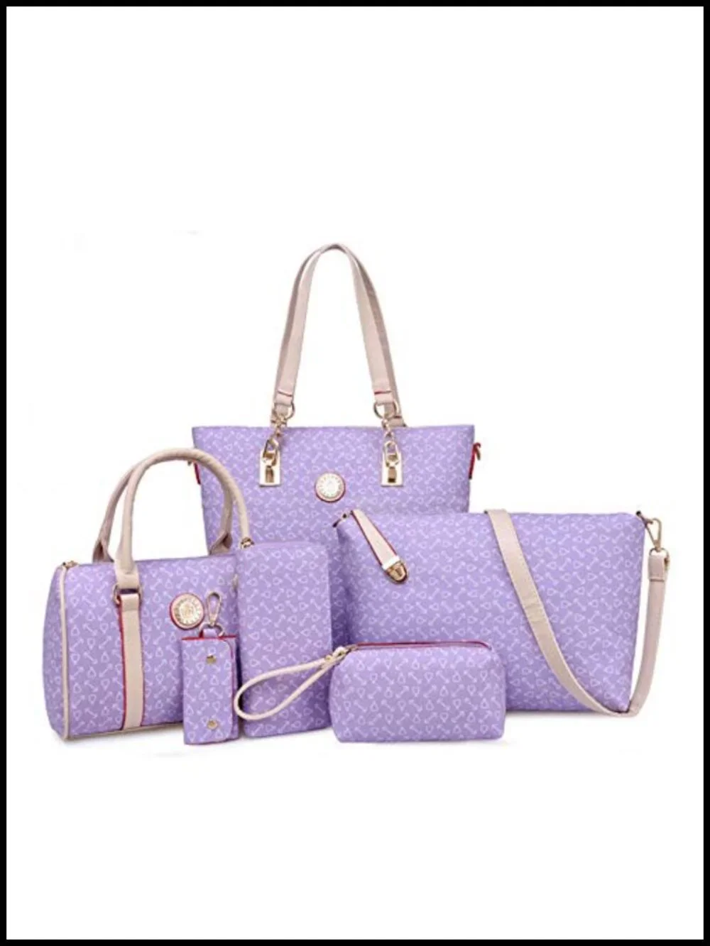 6 Piece PU Leather Tote Purse Set, Classic Shoulder Bag Set, Multi-purpose